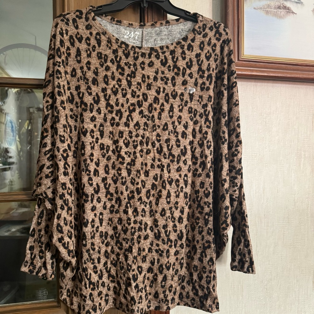 Maurices Brown Leopard Print Long Sleeve Top